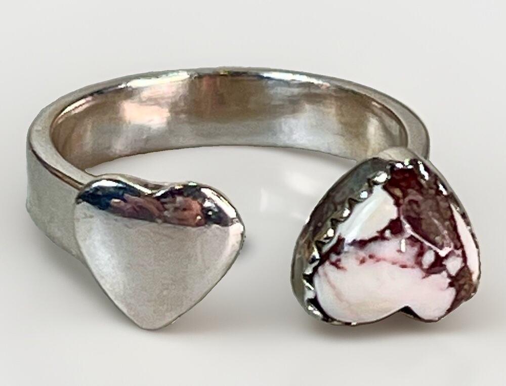 Wild Horse Turquoise Sterling Silver Heart Bypass Ring Adj Size Southwestern
